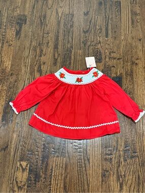 NWT Baby Girl Christmas Smocked Poinsettia Dress 12/18 Months